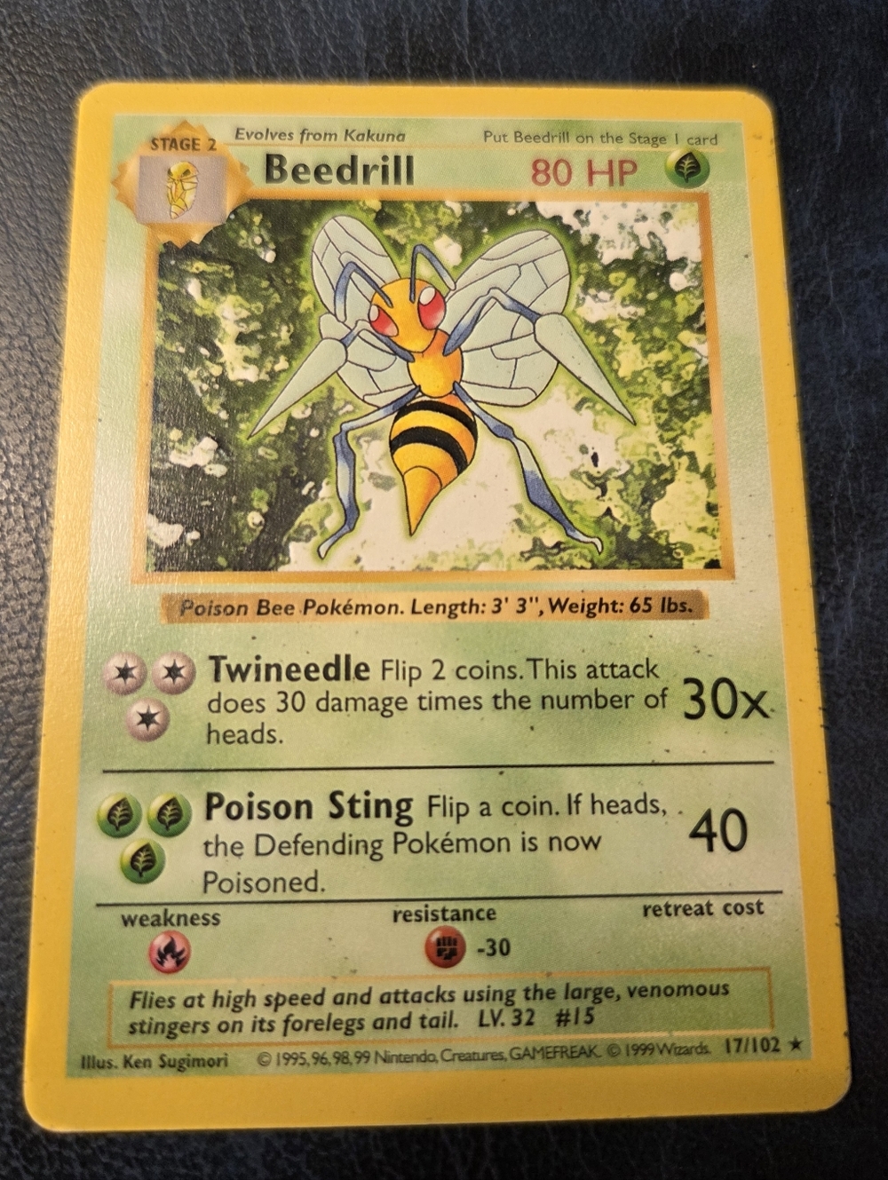 Pokemon Base Set 1999 Beedrill Rare Trading Card (17/102)